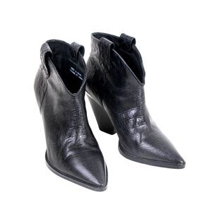 Lola Cruz BLACK GENUINE LEATHER CROCO PRINT MID HEEL POINTED ANKLE BOOTS Size 37